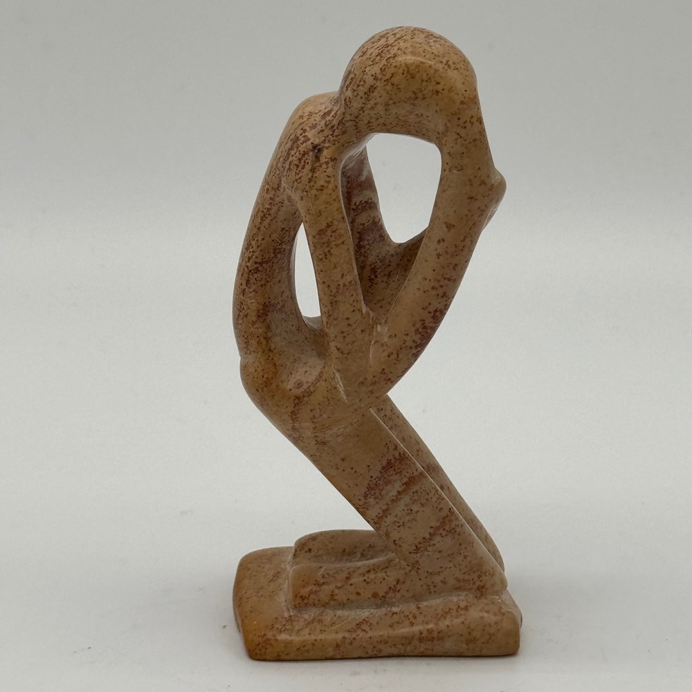 Vintage Hand Carved African Kisii Soapstone Thinking Man Abstract Sculpture 5"
